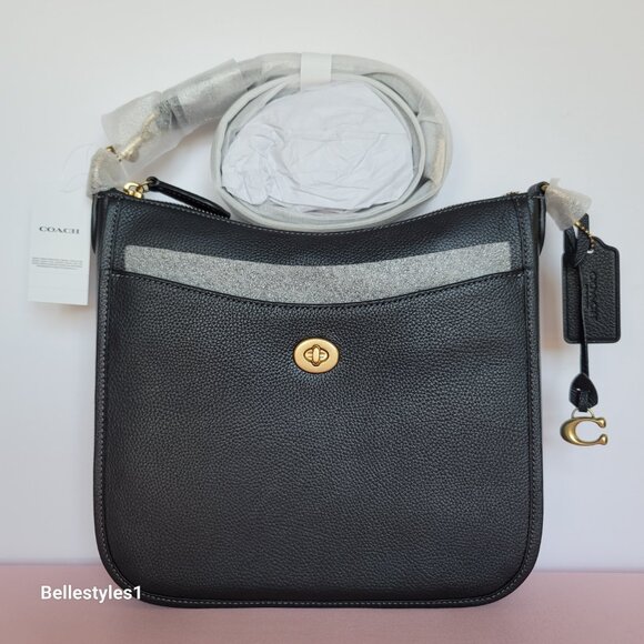 COACH Chaise Pebbled Leather Crossbody Bag- Black color ⭐ - Picture 6 of 16